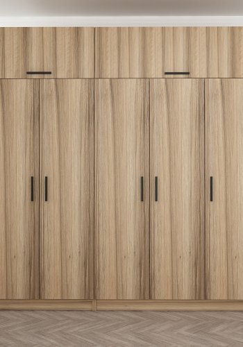 FUNZI LIVING 7519 garderobeskab, 7 lger, 3 bjlestnger, 2 skuffer, hylder - natur melamin