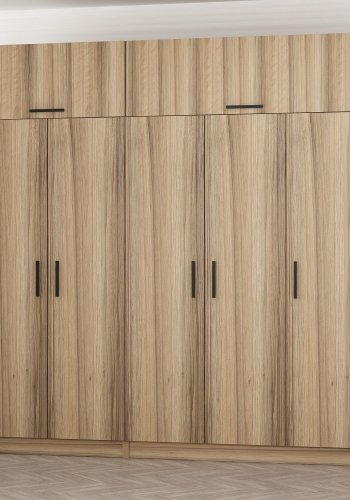 FUNZI LIVING 7519 garderobeskab, 7 lger, 3 bjlestnger, 2 skuffer, hylder - natur melamin