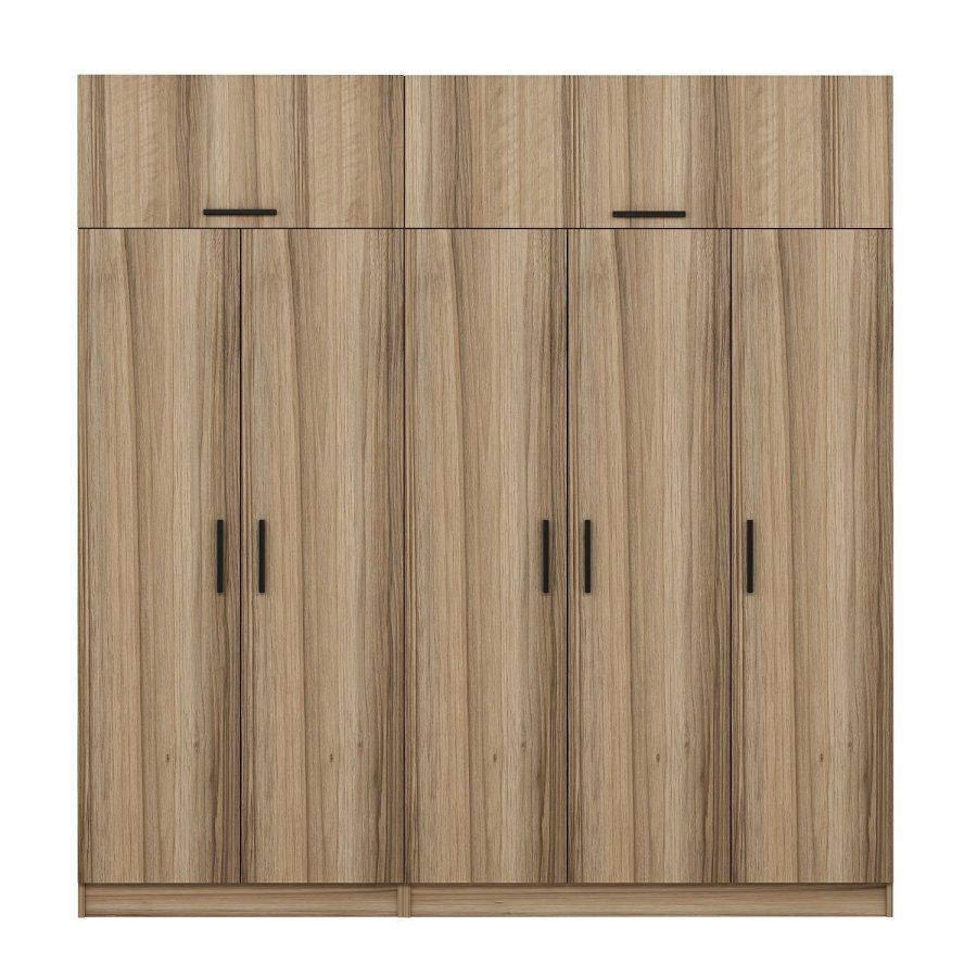 FUNZI LIVING 7519 garderobeskab, 7 lger, 3 bjlestnger, 2 skuffer, hylder - natur melamin