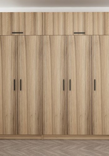 FUNZI LIVING 7709 garderobeskab, 7 lger, 3 bjlestnger, 2 skuffer, hylder - natur melamin