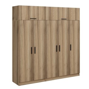 FUNZI LIVING 7709 garderobeskab, 7 lger, 3 bjlestnger, 2 skuffer, hylder - natur melamin