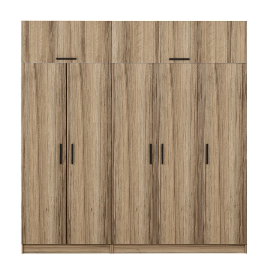 FUNZI LIVING 7709 garderobeskab, 7 lger, 3 bjlestnger, 2 skuffer, hylder - natur melamin