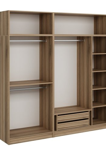 FUNZI LIVING 7709 garderobeskab, 7 lger, 3 bjlestnger, 2 skuffer, hylder - natur melamin