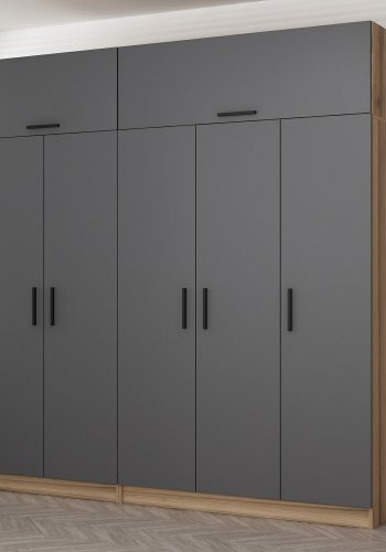 FUNZI LIVING 7529 garderobeskab, 7 lger, 3 bjlestnger, 2 skuffer, hylder - antracit/natur melamin