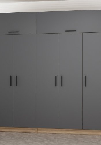 FUNZI LIVING 7529 garderobeskab, 7 lger, 3 bjlestnger, 2 skuffer, hylder - antracit/natur melamin