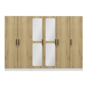 FUNZI LIVING 2714 garderobeskab, spejl, 6 lger, 3 bjlestnger, 2 skuffer - hvid/natur melamin