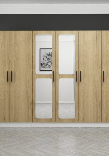 FUNZI LIVING 3871 garderobeskab, spejl, 6 lger, 3 bjlestnger, 2 skuffer - hvid/natur melamin