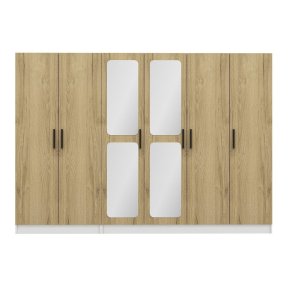 FUNZI LIVING 3871 garderobeskab, spejl, 6 lger, 3 bjlestnger, 2 skuffer - hvid/natur melamin