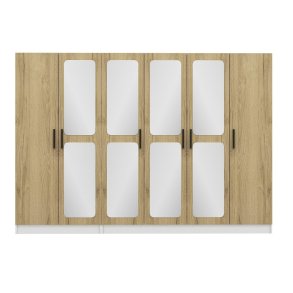 FUNZI LIVING 2715 garderobeskab, spejl, 6 lger, 3 bjlestnger, 2 skuffer - hvid/natur melamin