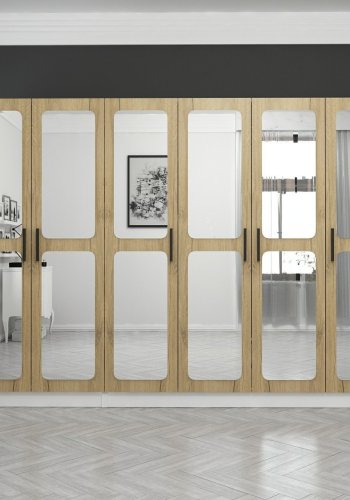 FUNZI LIVING 2716 garderobeskab, spejl, 6 lger, 3 bjlestnger, 2 skuffer - hvid/natur melamin