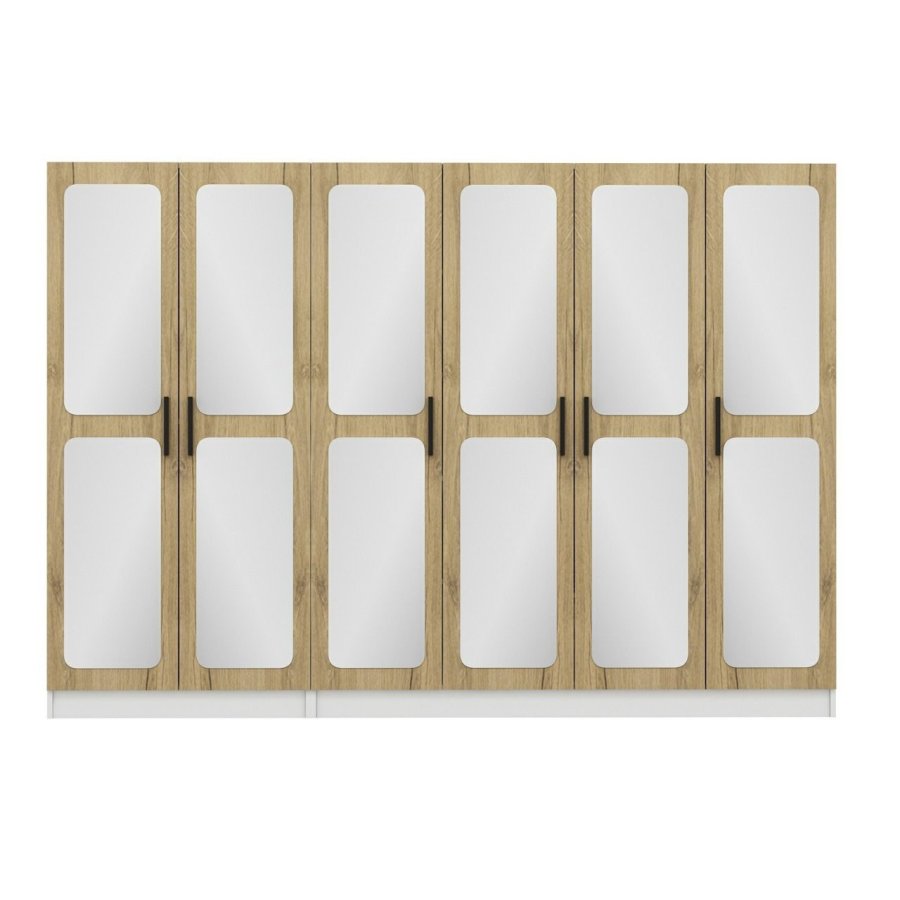 FUNZI LIVING 2716 garderobeskab, spejl, 6 lger, 3 bjlestnger, 2 skuffer - hvid/natur melamin