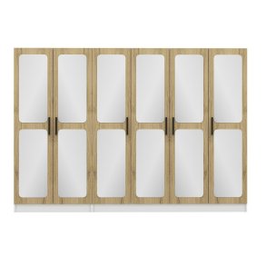 FUNZI LIVING 3873 garderobeskab, spejl, 6 lger, 3 bjlestnger, 2 skuffer - hvid/natur melamin