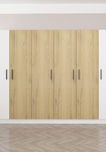 FUNZI LIVING 3111 garderobeskab, 6 lger, 3 bjlestnger, 2 skuffer, hylder - hvid/natur melamin