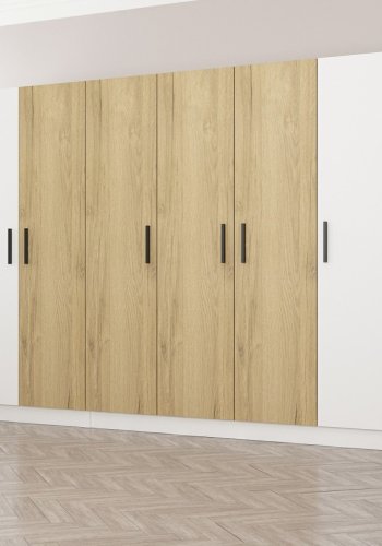 FUNZI LIVING 3111 garderobeskab, 6 lger, 3 bjlestnger, 2 skuffer, hylder - hvid/natur melamin