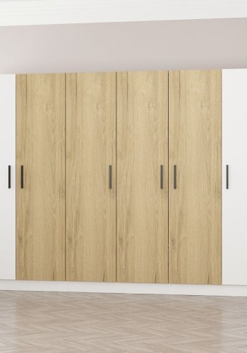 FUNZI LIVING 3111 garderobeskab, 6 lger, 3 bjlestnger, 2 skuffer, hylder - hvid/natur melamin