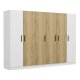 FUNZI LIVING 3111 garderobeskab, 6 lger, 3 bjlestnger, 2 skuffer, hylder - hvid/natur melamin