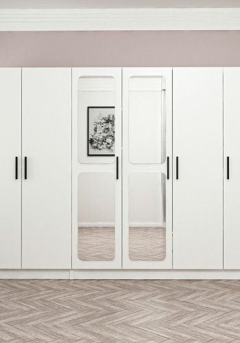 FUNZI LIVING 3817 garderobeskab, spejl, 6 lger, 3 bjlestnger, 2 skuffer - hvid melamin