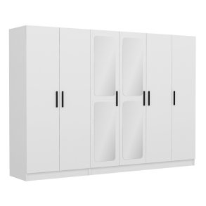 FUNZI LIVING 3817 garderobeskab, spejl, 6 lger, 3 bjlestnger, 2 skuffer - hvid melamin