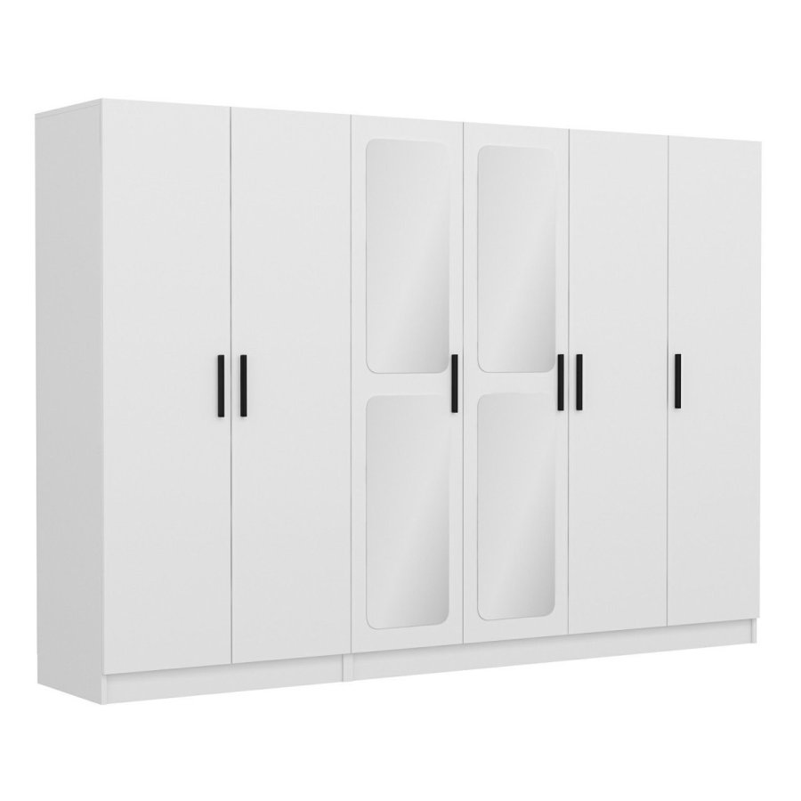 FUNZI LIVING 3817 garderobeskab, spejl, 6 lger, 3 bjlestnger, 2 skuffer - hvid melamin