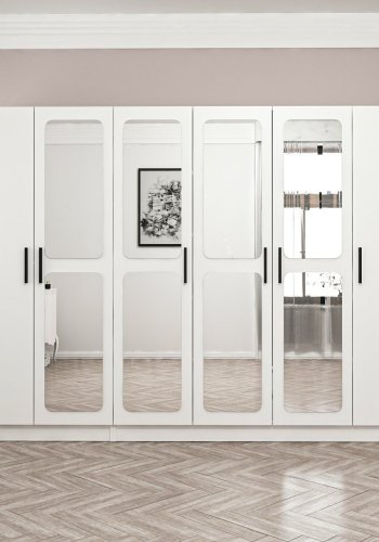 FUNZI LIVING 2440 garderobeskab, spejl, 6 lger, 3 bjlestnger, 2 skuffer - hvid melamin