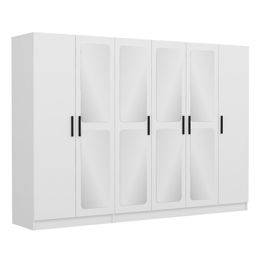 FUNZI LIVING 2440 garderobeskab, spejl, 6 lger, 3 bjlestnger, 2 skuffer - hvid melamin