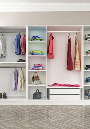 FUNZI LIVING 3818 garderobeskab, spejl, 6 lger, 3 bjlestnger, 2 skuffer - hvid melamin