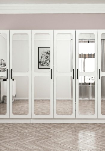 FUNZI LIVING 2441 garderobeskab, spejl, 6 lger, 3 bjlestnger, 2 skuffer - hvid melamin