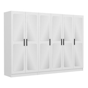 FUNZI LIVING 3819 garderobeskab, spejl, 6 lger, 3 bjlestnger, 2 skuffer - hvid melamin