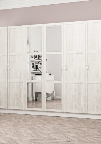 FUNZI LIVING Kalesland 2460 garderobeskab, spejl, 6 lger, 3 bjlestnger, 2 skuffer - hvid melamin