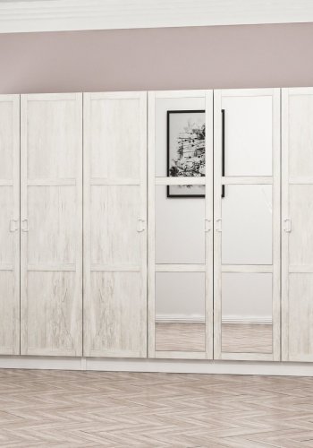 FUNZI LIVING Kalesland 2460 garderobeskab, spejl, 6 lger, 3 bjlestnger, 2 skuffer - hvid melamin