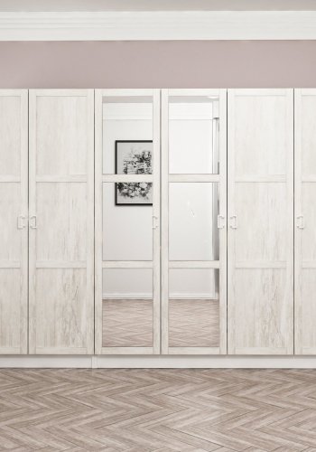 FUNZI LIVING Kalesland 3844 garderobeskab, spejl, 6 lger, 3 bjlestnger, 2 skuffer - hvid melamin