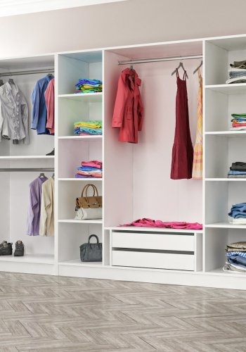 FUNZI LIVING Kalesland 3844 garderobeskab, spejl, 6 lger, 3 bjlestnger, 2 skuffer - hvid melamin