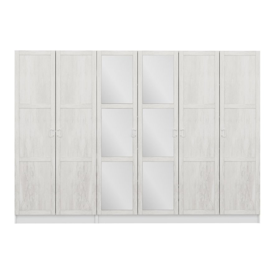 FUNZI LIVING Kalesland 3844 garderobeskab, spejl, 6 lger, 3 bjlestnger, 2 skuffer - hvid melamin