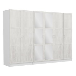 FUNZI LIVING Kalesland 3844 garderobeskab, spejl, 6 lger, 3 bjlestnger, 2 skuffer - hvid melamin