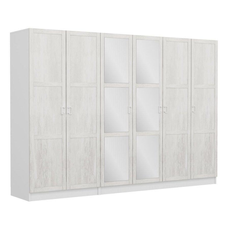 FUNZI LIVING Kalesland 3844 garderobeskab, spejl, 6 lger, 3 bjlestnger, 2 skuffer - hvid melamin