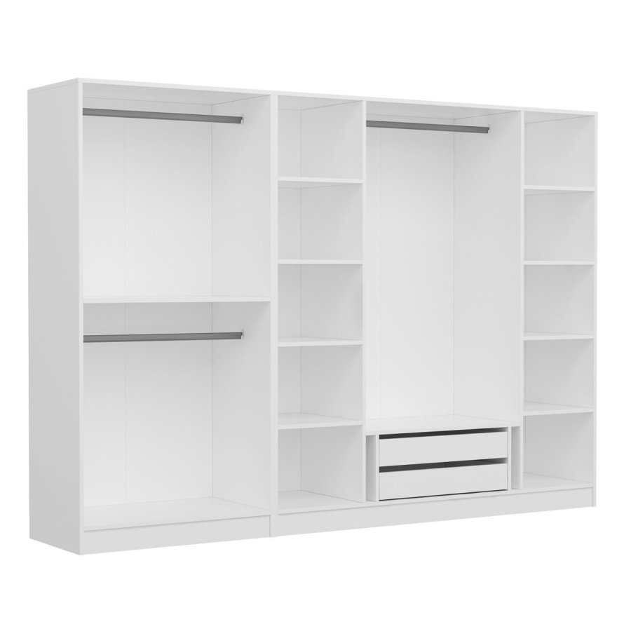 FUNZI LIVING Kalesland 3844 garderobeskab, spejl, 6 lger, 3 bjlestnger, 2 skuffer - hvid melamin