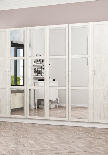 FUNZI LIVING Kalesland 2461 garderobeskab, spejl, 6 lger, 3 bjlestnger, 2 skuffer - hvid melamin