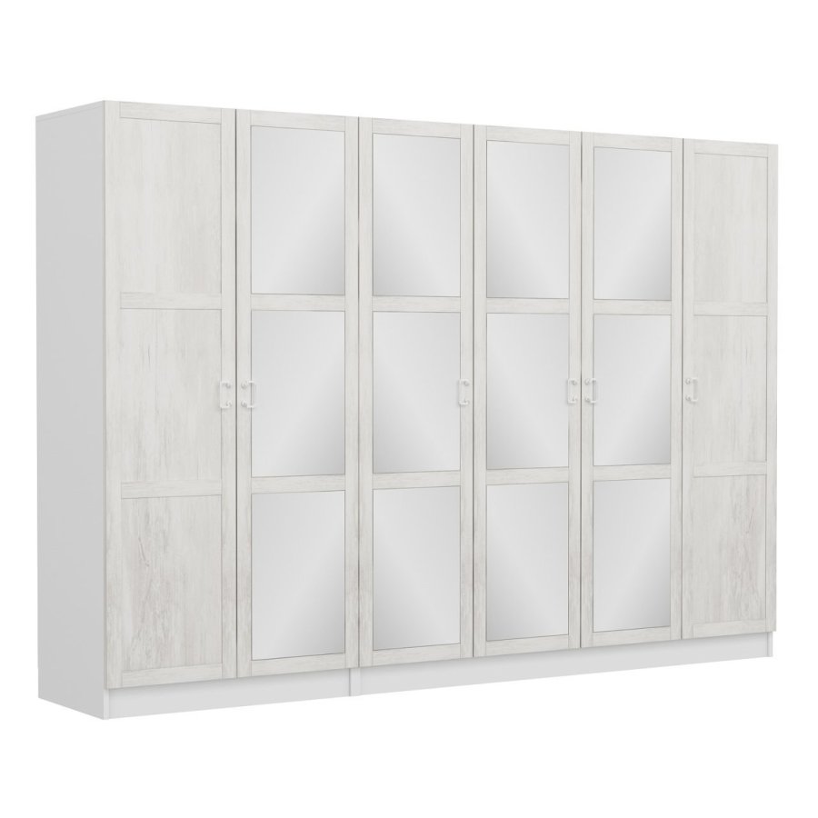 FUNZI LIVING Kalesland 2461 garderobeskab, spejl, 6 lger, 3 bjlestnger, 2 skuffer - hvid melamin