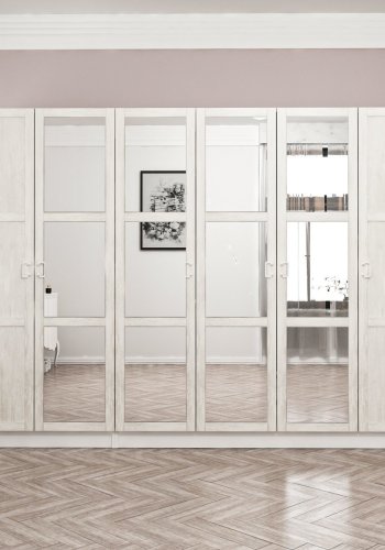 FUNZI LIVING Kalesland 3845 garderobeskab, spejl, 6 lger, 3 bjlestnger, 2 skuffer - hvid melamin