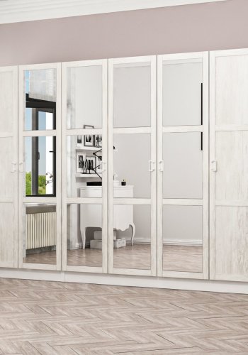 FUNZI LIVING Kalesland 3845 garderobeskab, spejl, 6 lger, 3 bjlestnger, 2 skuffer - hvid melamin