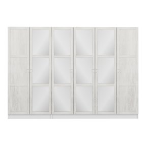 FUNZI LIVING Kalesland 3845 garderobeskab, spejl, 6 lger, 3 bjlestnger, 2 skuffer - hvid melamin