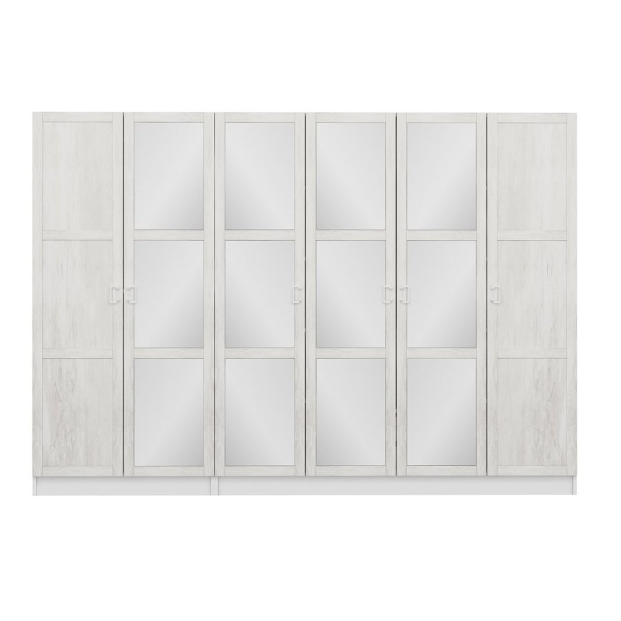 FUNZI LIVING Kalesland 3845 garderobeskab, spejl, 6 lger, 3 bjlestnger, 2 skuffer - hvid melamin