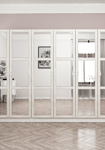 FUNZI LIVING Kalesland 2462 garderobeskab, spejl, 6 lger, 3 bjlestnger, 2 skuffer - hvid melamin