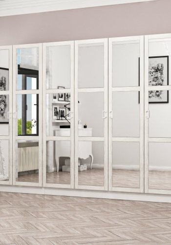 FUNZI LIVING Kalesland 2462 garderobeskab, spejl, 6 lger, 3 bjlestnger, 2 skuffer - hvid melamin