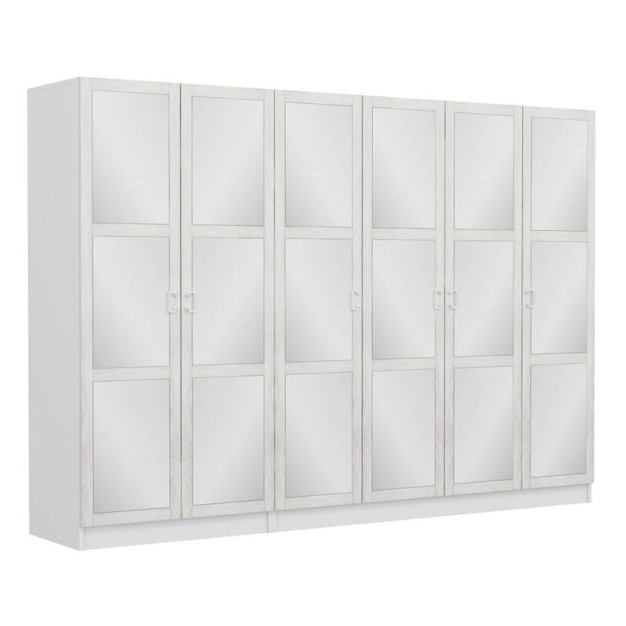 FUNZI LIVING Kalesland 3846 garderobeskab, spejl, 6 lger, 3 bjlestnger, 2 skuffer - hvid melamin