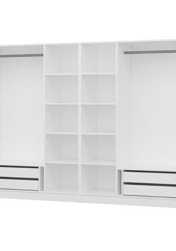 FUNZI LIVING Mebran 4020 garderobeskab, spejl, 6 lger, 2 bjlestnger, 4 skuffer - hvid melamin