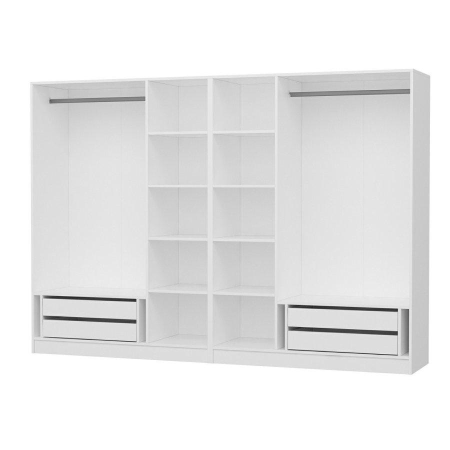 FUNZI LIVING Mebran 4784 garderobeskab, spejl, 6 lger, 2 bjlestnger, 4 skuffer - hvid melamin