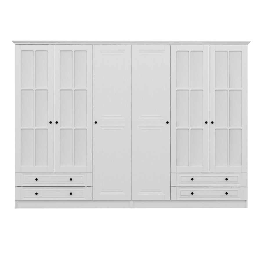 FUNZI LIVING Mebran 4784 garderobeskab, spejl, 6 lger, 2 bjlestnger, 4 skuffer - hvid melamin