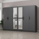FUNZI LIVING 5091 garderobeskab, spejl, 6 lger, 3 bjlestnger, 2 skuffer - antracitgr melamin