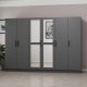 FUNZI LIVING 5091 garderobeskab, spejl, 6 lger, 3 bjlestnger, 2 skuffer - antracitgr melamin